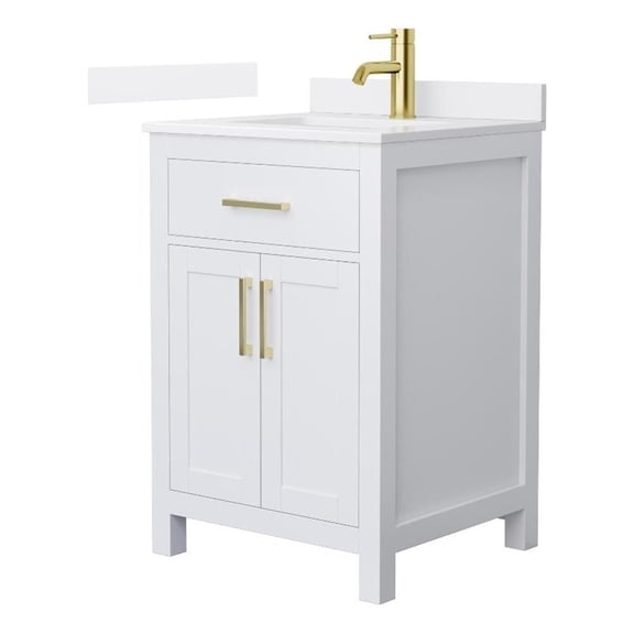 Beckett 24" White Single Vanity & White Quartz Top (1-Hole) & Gold Trim