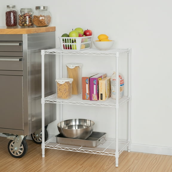Hyper Tough 3-Tier Multipurpose Wire Shelving Rack, White Color, 750lbs Load Capacity