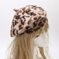 thumbnail image 2 of HNMKIU Fashionable Ladies Beret Hat with Elegant Leopard Print Design for Warm Winter Style Coffee,One Size, 2 of 9