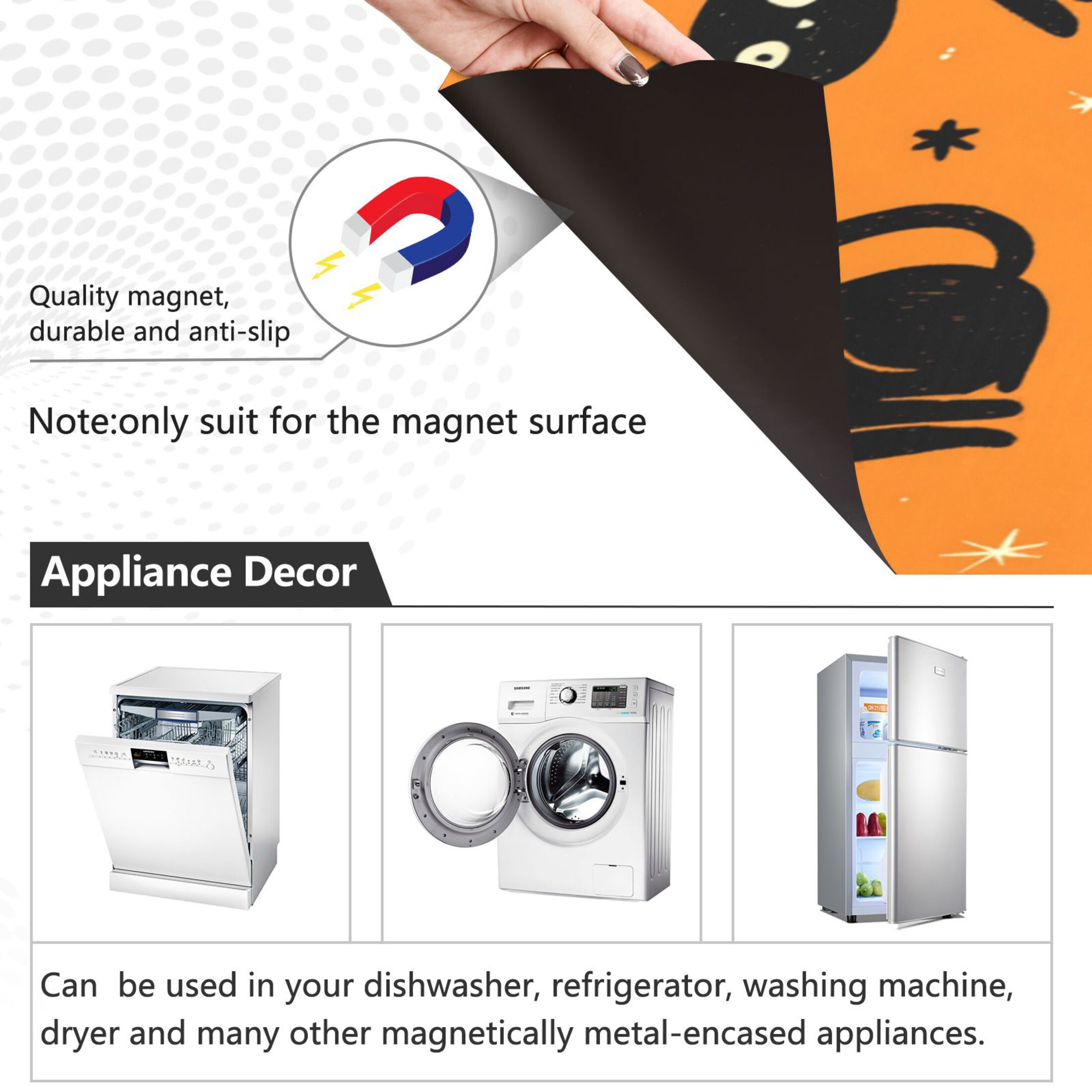 Dishwasher Magnetic Refrigerator Magnet Cover Sticker Home Decorative 23"x26" Repetitive Play Black Cat Pattern