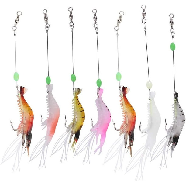 7 Pack Shrimp Fishing Lures, Silicone Artificial Baits with Hooks