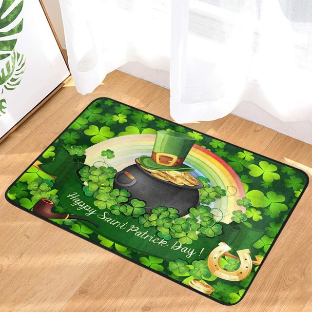 Matoen12 Saint Patrick's Day Carpet Three Sizes Faux Wool Entry Door Mat Bathroom Non Slip Mat Cartoons Pattern Saint Patrick's Day Decoration