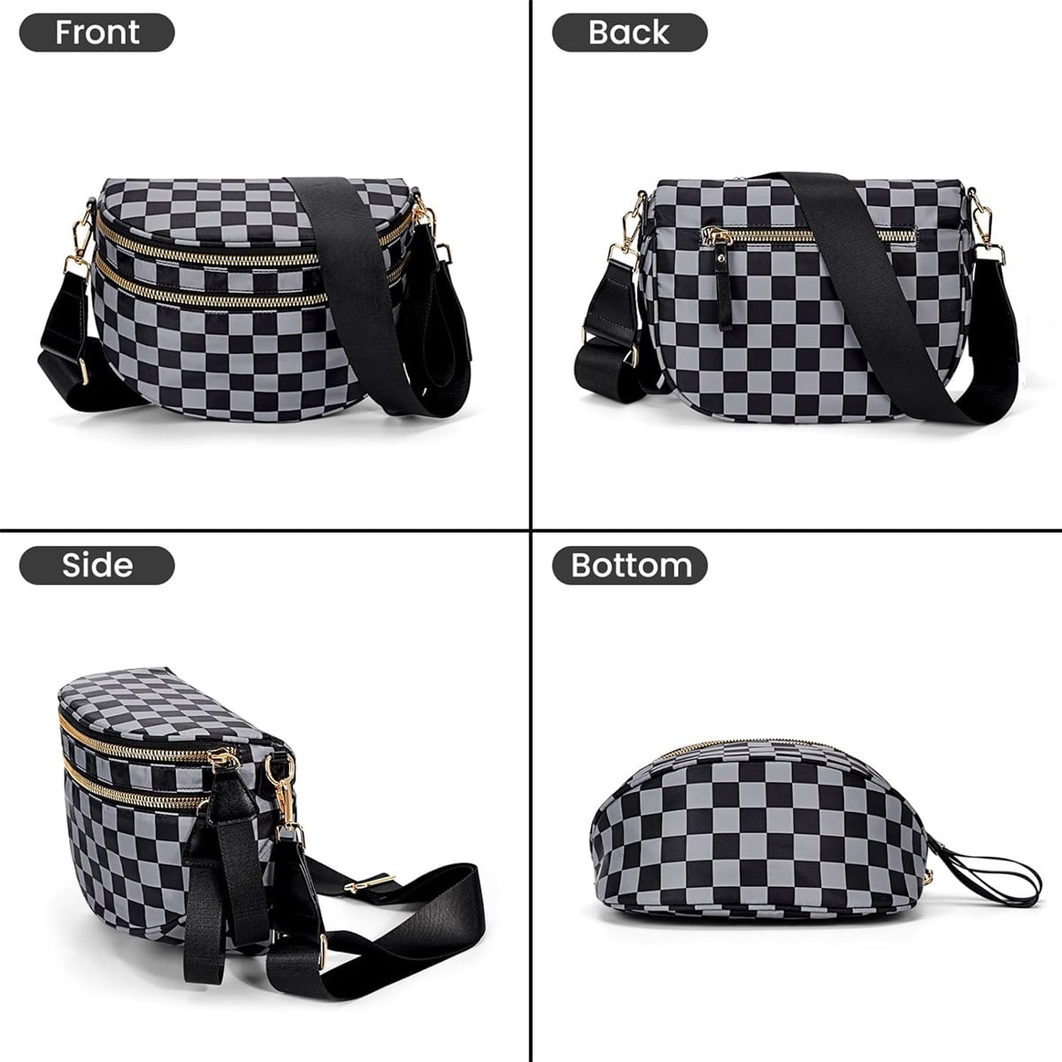 Luxury Checkered Crossbody Bag,Spacious Bum Bags for Women Nylon Crossbody Fanny Packs Checkered Purse Belt Wallet