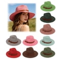 thumbnail image 2 of Sombrero de jazz para mujer de ala ancha, de piel sintética, con cinturón decorativo, sombrero de paja para la playa, tamaño ajustable, protección UV, plegable, sombrero de verano, 2 of 8