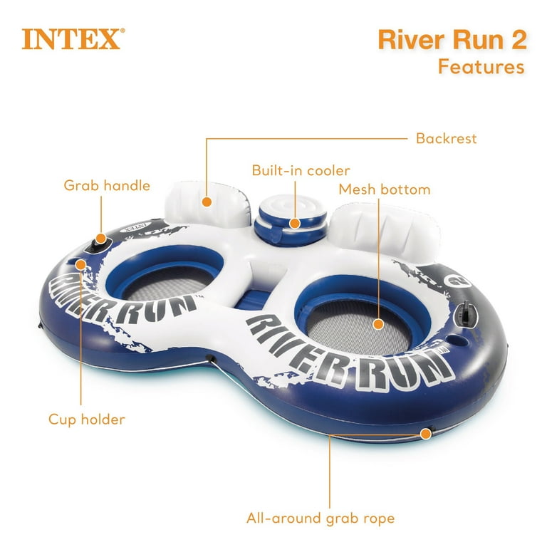 Intex Inflatable River Run Connect 1 Person 2 Person Floating Tubes with Cooler Heavy Duty Large Blue 2 Pack Walmart