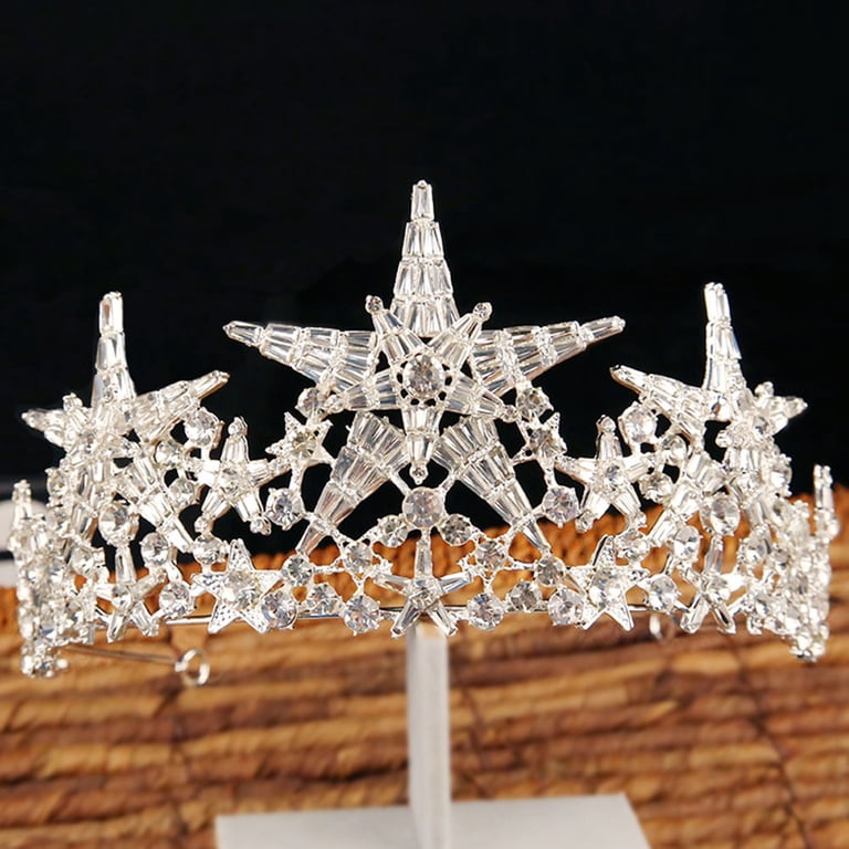MEIBUTYUP Bridal Tiara Crown in Plated Silver - Crystal Star  display picture 3