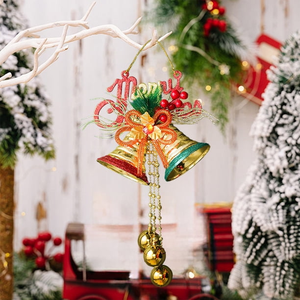 Adorno Colgante de Campanas Navideñas | Decoración Navideña de Papá Noel | Material de Pvc Duradero | Decoración Festiva En Rojo Dorado con Cinta de Seda | Regalo Navideño Versátil para El Hogar, El