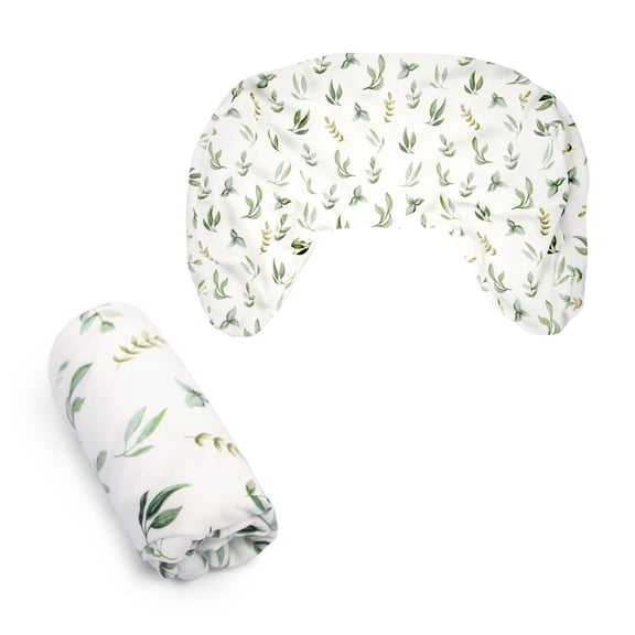 Boppy New Nursing Pillow Organic Cotton Cover, Green Leaves