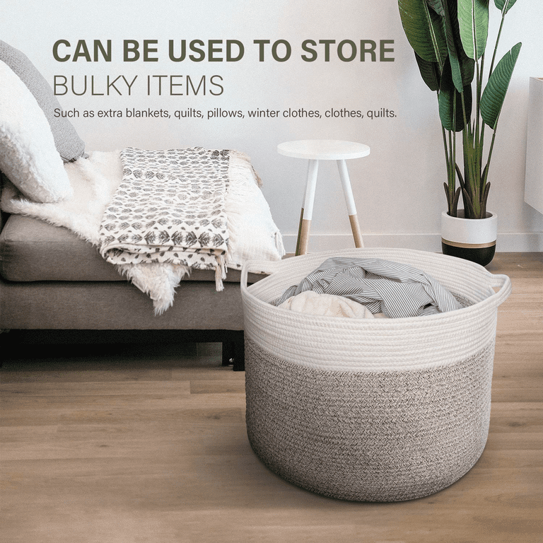 Extra Large 22 x14 Inches Decorative Woven Cotton Rope Basket