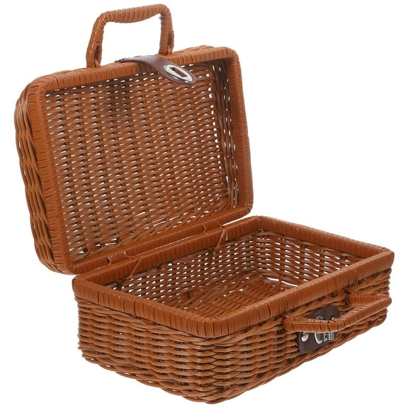 Qijita Retro Handwoven Suitcase Imitated Rattan Woven Storage Box Creative Suitcase