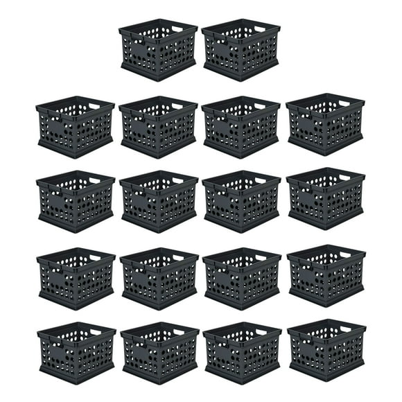 Sterilite Stackable Plastic Storage Crate Bin Organizer Box, Black, 18-Pack