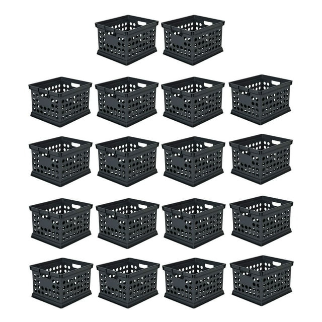 Sterilite Bac de Rangement Empilable en Plastique, Noir, Lot de 18