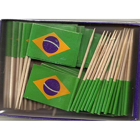 25 Box Wholesale Lot of Brazil Toothpick Flags, 2500 Small Mini Brazilian Flag Cupcake Toothpicks or Cocktail Picks