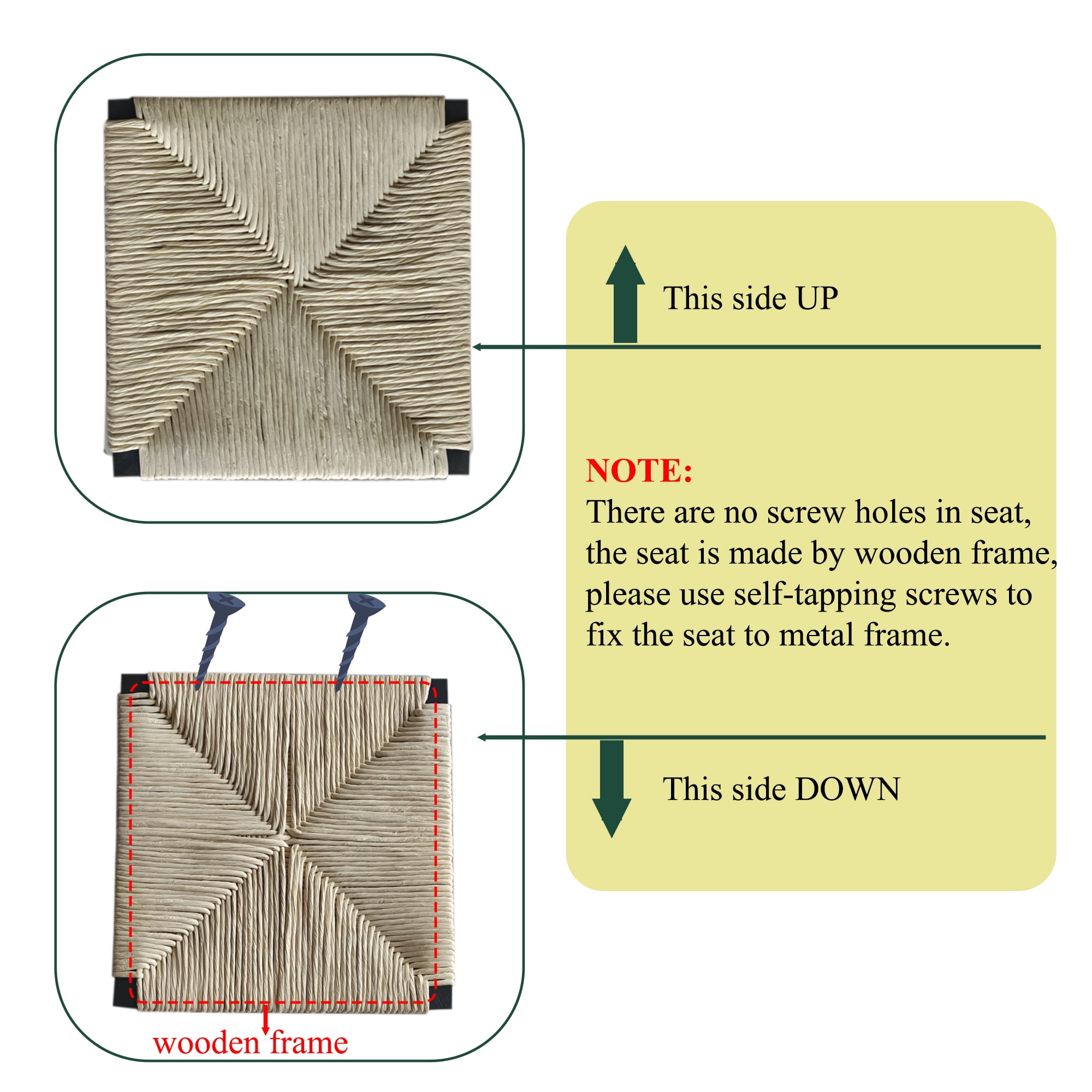 Set of 2 Creamy White Paper Rope Woven Bar Stools, Hand Weave Counter Stools with Backrest & Footrest, Metal Frame Stools for Kitchen Island Dining Room