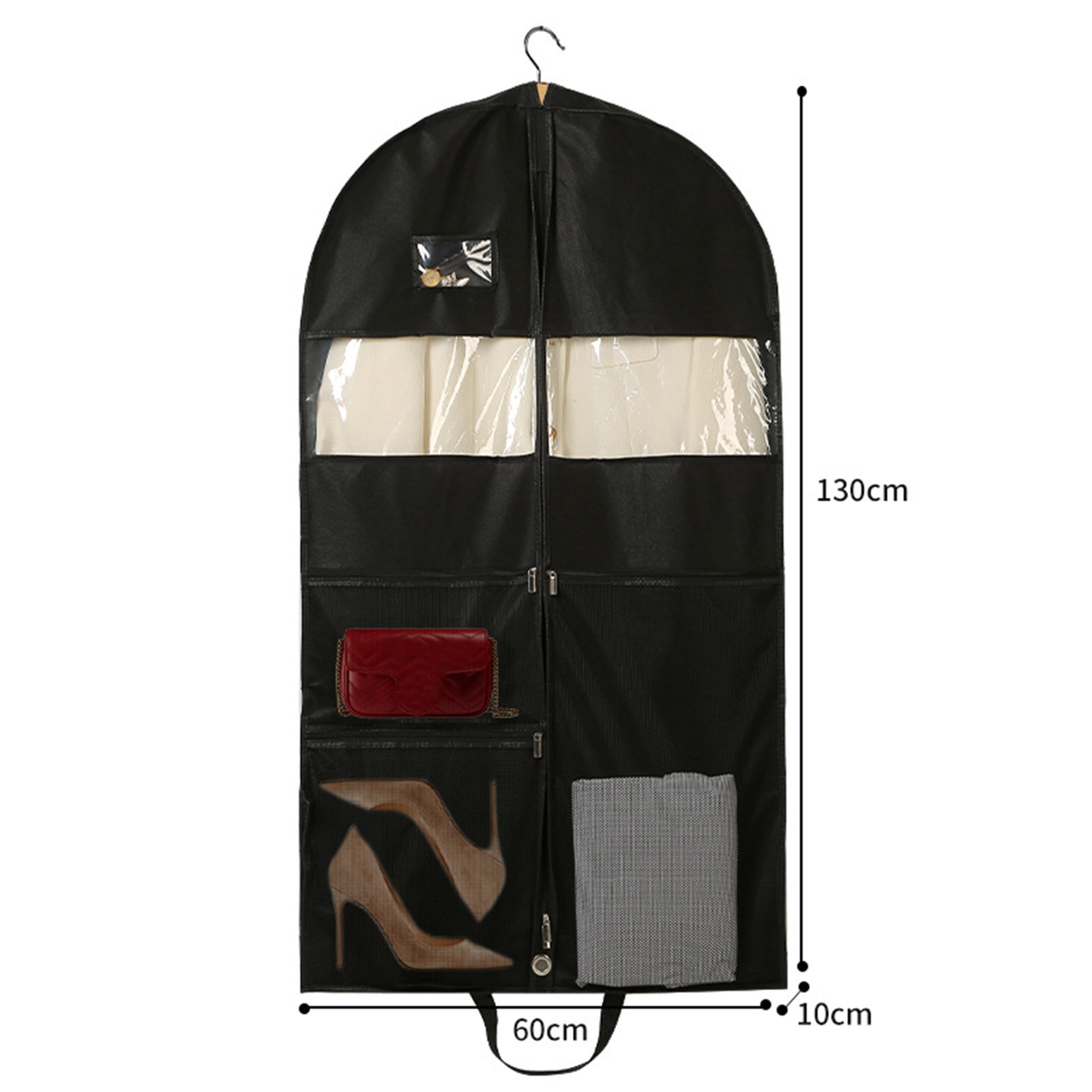 tasrioml Garment Bag Smooth Zipper Breathable Fabric Mesh Pockets Clear Windows with Handle Hanging Closet Clothes Storage Organizer