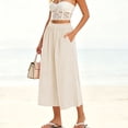 thumbnail image 2 of Admvng Women's Striped Wide Leg Elastic High Waist Pockets Culottes Copped Pants, 2 of 7