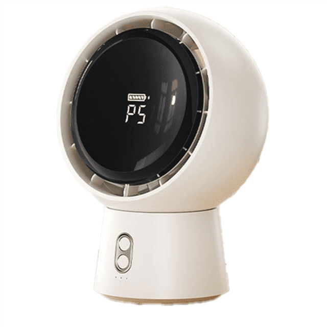 Mini Portable Bladeless Air Circulating Fan USB Rechargeable 5000mAh Battery 5 Gear Wind Home Cordless Table Fan(White)