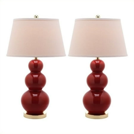 Safavieh Pamela Triple Gourd Ceramic Lamp in Chinese Red (Set of 2)