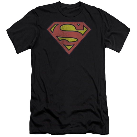 DC Comics Retro Supes Logo Distressed S/S Adult 30/1 T-Shirt Black