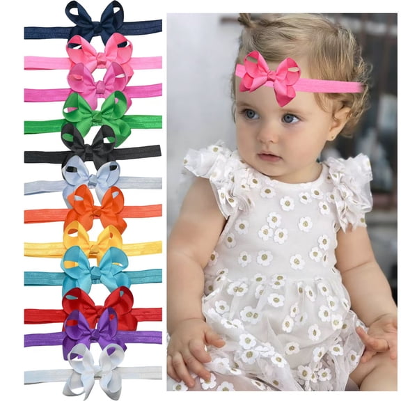 JoyBowie 12 Pcs 4.5 Inch Baby Girls Bow Headbands Elastic Grosgrain Ribbon Solid Color Hair Accessories for Newborns Infants Toddlers