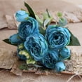 thumbnail image 2 of ZOELNIC 3PACK Artificial Flowers Silk Peony Rose Real Touch Fake Flowers Single Stem with 5 Heads Vintage Bouquet for Home Wedding Party Decoration Blue, 2 of 8