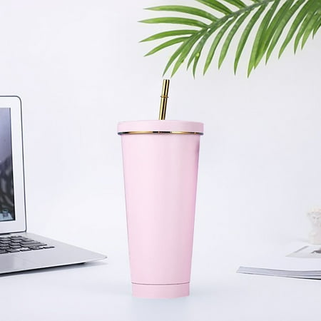

Kitchen Gadgets Double Layer Stainless Steel Portable Edged Insulation Cup Creative Straw Cup Durable Paint 500ML Kitchen Organization and Storage