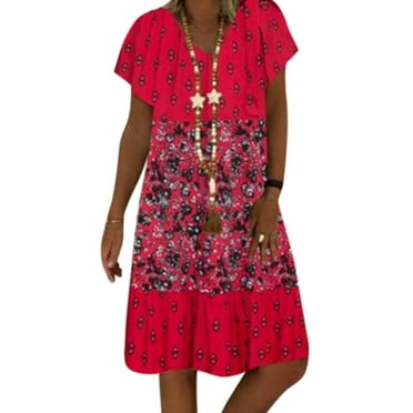 Tuscom Women Short Sleeve Polka Dot Striped Summer Midi Dress Plus Size ...