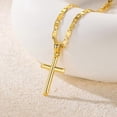 thumbnail image 4 of Collar c/Dije Cruz Minimalista chapado en oro 18K p/ mujer, cadena eslabones cubanos planos, hipoalerg., antideslustre, protección de fe, delicado p/ uso diario, collar de clavícula, regalo, 4 of 5