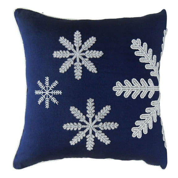 S4Sassy Decorative Hand Beaded Snow Flake Cushion Cover Blue Christmas Pillowcase Square Throw 12 x 12