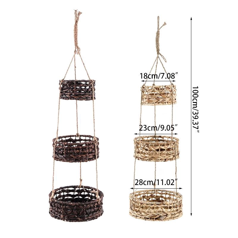 JZROCKER Handmade Hanging Woven Rattan Planter Storage Basket Flower Baskets for Home Garden Outdoor Porch Decoration
