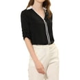 thumbnail image 4 of Allegra K Women's Elegant Elegant Contrast Trim V Neck  Long Sleeve Work Blouse, 4 of 6