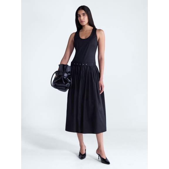 Scoop Women’s Belted Pleated Cotton Maxi Dress, Sizes XS-XXL