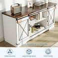 thumbnail image 4 of Garvee Farmhouse TV Stand for TVs up to 65 Inch – Rustic Wood Entertainment Center with Sliding Barn Doors, Adjustable Shelves, Open Storage Compartment – for Living Room or Bedroom, White, 4 of 8