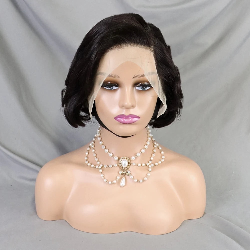 Natural Black Loose Wave Pixie Cut Wig Short Bob Human Hair 13x4 Lace Frontal Wigs Transparent Lace Human Hair for Black Women Lace Front Human Hair Wig