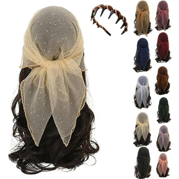 Thepinkgalaxy Women's Glitter Decor Head Scarf, Fashion Head Scarf 31.5 Inch Square Rhinestone Bandana Shawls