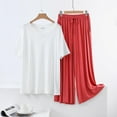 thumbnail image 3 of Pyjama en Modal pour Femmes Ensemble de Nuit Deux Pièces Manches Courtes Hauts Pantalons Larges Longs Automne Été Pjs Pyjama Rouge, G, 3 of 3