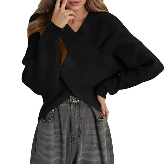 Ediodpoh Front Knit Pullover Sweater Soft Autumn Winter Casual Tunic Top for Cozy Layering Knit Tops for Women for Elegant and Warm Black