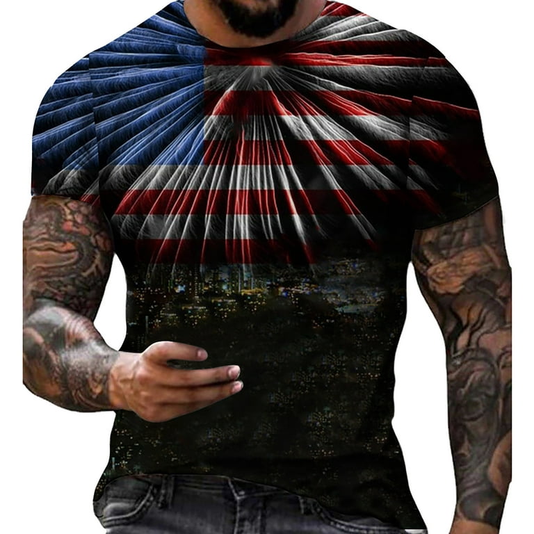 YUHAOTIN V Neck T Shirts Men Men's Summer Outdoor Independence Day Printed  Short Sleeve T Shirt Casual Top American Flag Party Heavyweight T Shirts