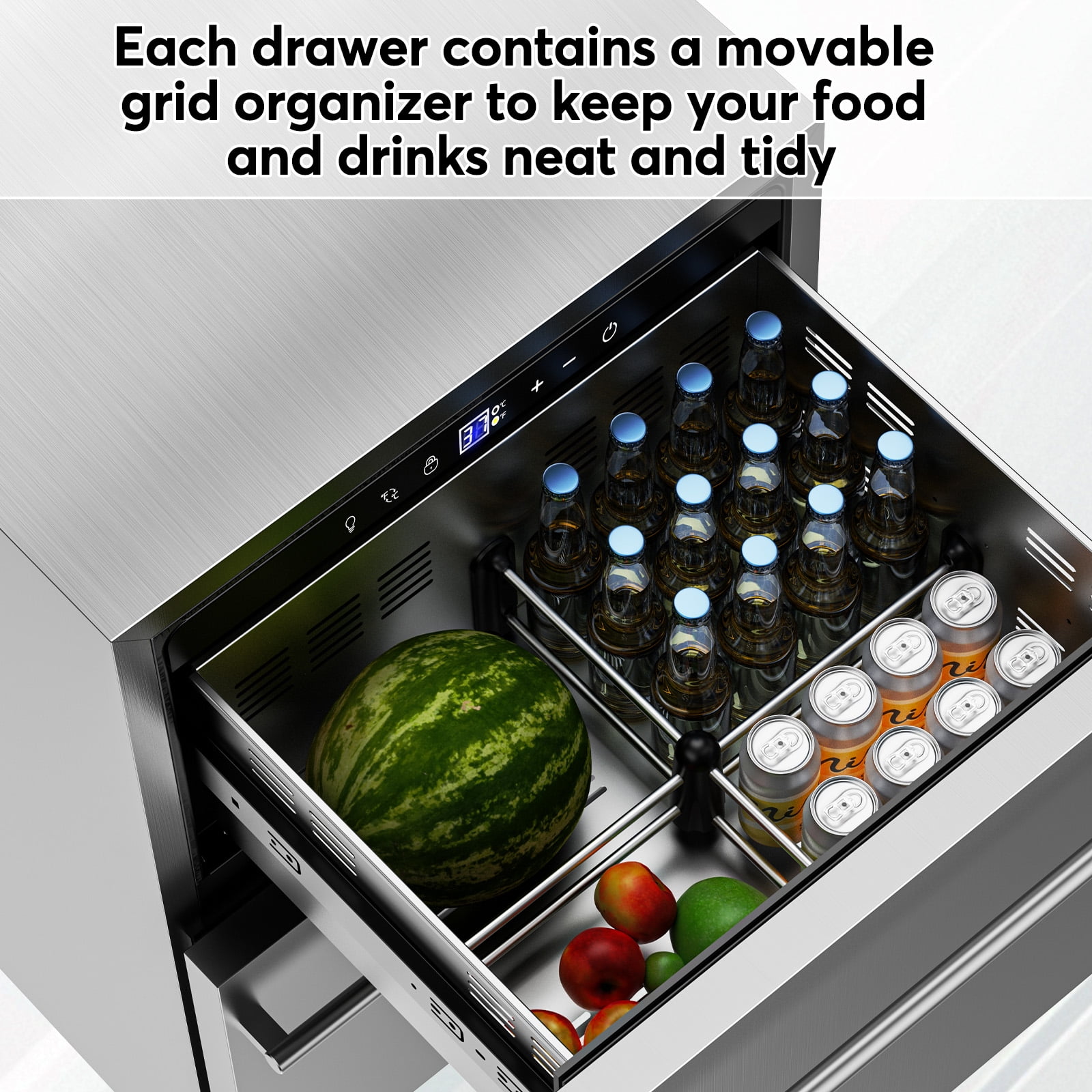 TITTLA 24 Inch Under Counter Dual Drawer Beverage Fridge with Wheels,Freestanding Or Built-In for Patio, Stainless Steel Weather-Proof, Ideal for Home and Commercial Use,Silver