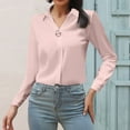 thumbnail image 2 of Satin Button Down Shirts for Women, Yigetop V Neck Shirts for Women Satin Tops for Women Satin Imitation Business Shirts formal Shirts for Women Pink S, 2 of 6
