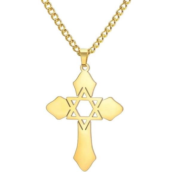 Cross With Star Of David Pendant, Messianic Symbol Necklace, Jewish Jewelry, Amulet Of Protection,