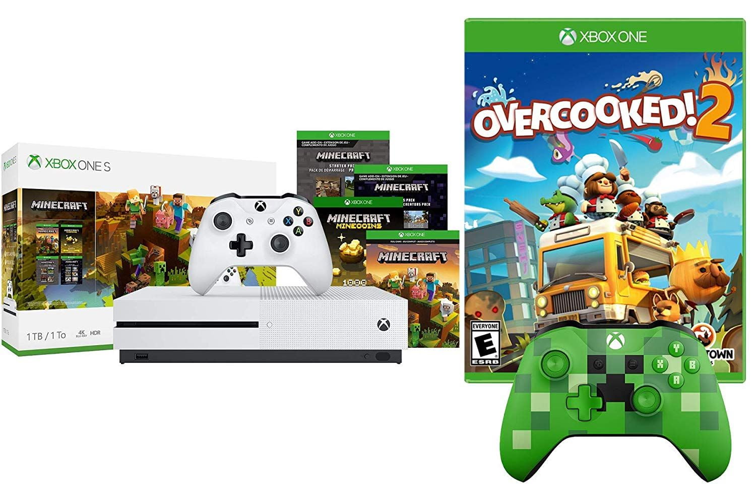 Xbox One S Minecraft And Overcooked 2 Bunlde Minecraft Starter Pack Creators Pack 1000 In Game Coin Overcooked 2 And Xbox One S 1tb Console With Extra Limited Edition Mc Creeper Controller