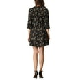 thumbnail image 3 of Vestido de botón floral negro con cuello en V, mangas 3/4 y bolsillos laterales para mujeres Inspire Chic, talla XS, 3 of 7
