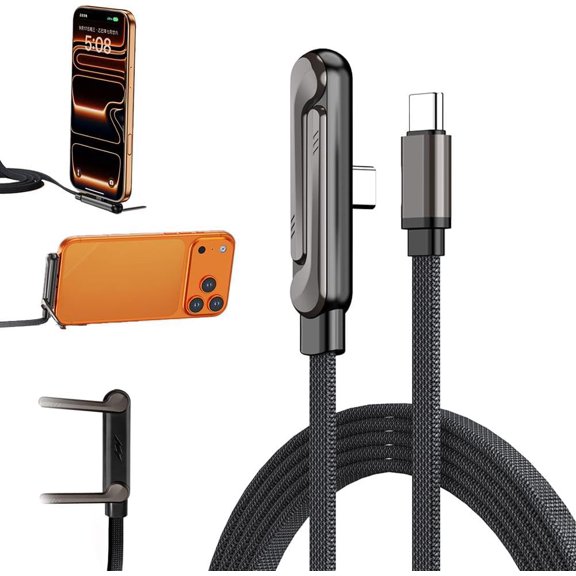 2026 New 240W Braided Fast Charge Cable with Built-in Phone Stand,T-Shaped USB-C to USB-C Charger Cord,90 Degree Typec Cable Right Angle Multi-Functional Charger Cord with Foldable Phone Holder