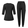 thumbnail image 3 of WTOBBY Women's Quick-Dry V-Neck Scrubs Set, 3/4 Sleeve Top with Pockets & Pants, 2-Piece Nursing Uniform, Medical Workwear for Women, Healthcare Professional Attire,Black L, 3 of 4