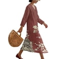 thumbnail image 3 of DISNIMO Tree Print Women's Maxi Dresses Loose V Neck Midi Dress Lightweight 3/4 Sleeve Dresses for Women Fashion Fall Dress, L, 3 of 6