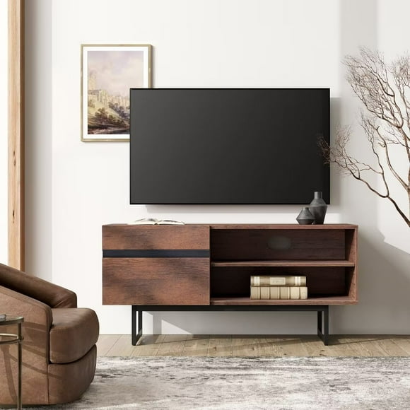 WAMPAT Modern TV Stand for up to 50 inch TV Entertainment Center TV Console with Storage Cabinets Media Console for Living Room, 42", Brown