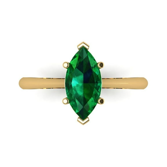 1.5 ctw Solitaire Anniversary Ring for Women | Marquise Cut Simulated Emerald | Hyperallergenic Solid 14K Yellow Gold