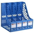 thumbnail image 1 of Unique Bargains Magazine File Holder, PS Plastic Vertical 4 Compartment Desktop Book Storage Rack Organizer, Blue, 1 of 4