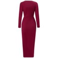 thumbnail image 4 of Vestido Vestido ajustado para mujer Traje de vacaciones de color sólido ajustado con cordón asimétrico Kuymtek Vino rojo T L para Mujer, 4 of 7